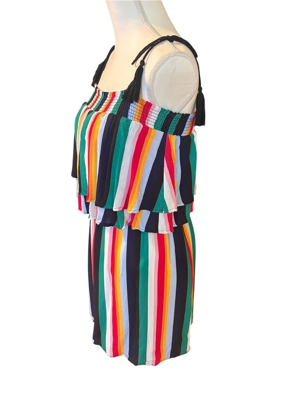 Jack by BB Dakota Multicolor Striped Mini Dress with Black Tassel Straps